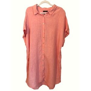 Tahari 100% Linen Button Front Shirt Dress Coral Pink Plus Size 2X Vacation